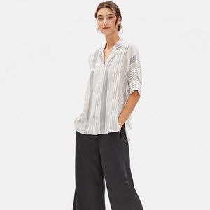 EILEEN FISHER VARIED STRIPE SILK CREPE DE CHINE SHIRT